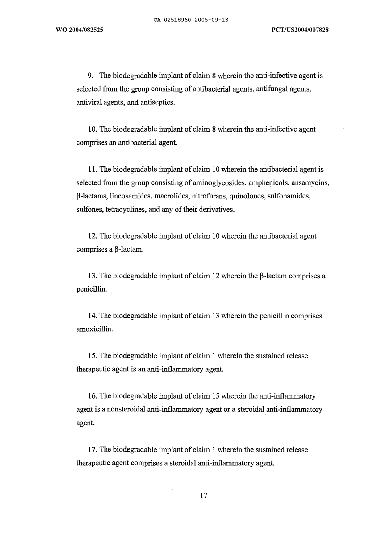 Document de brevet canadien 2518960. Revendications 20041213. Image 2 de 10