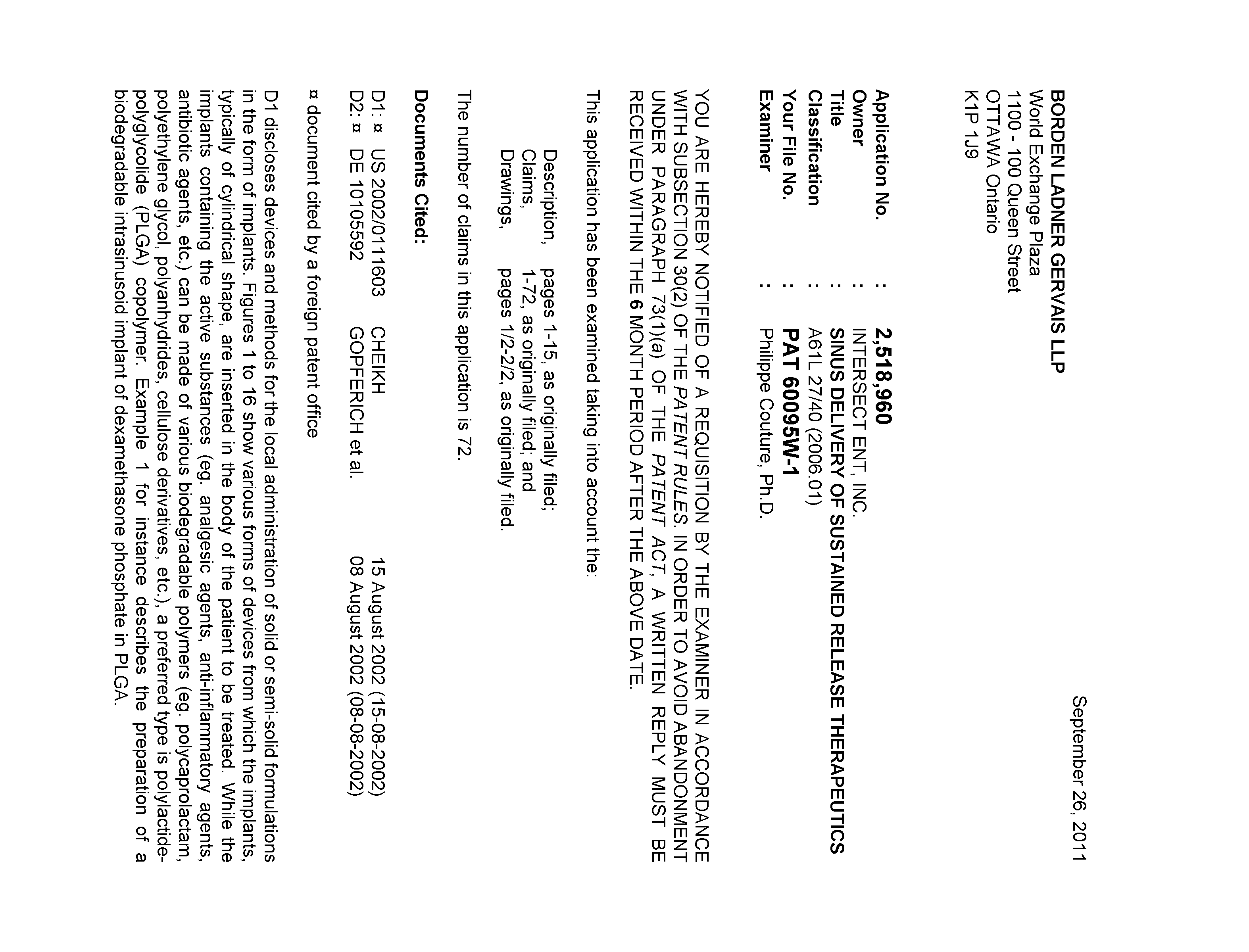 Document de brevet canadien 2518960. Poursuite-Amendment 20101226. Image 1 de 4