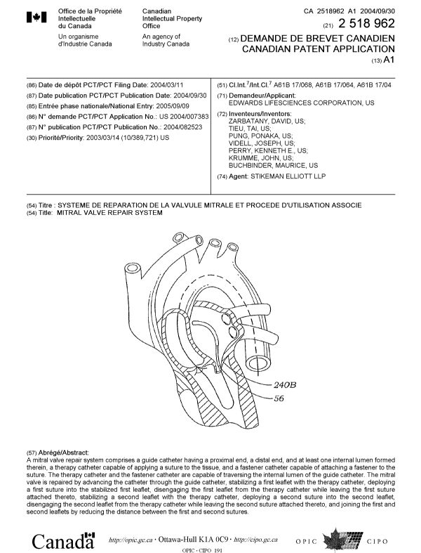 Document de brevet canadien 2518962. Page couverture 20051208. Image 1 de 1