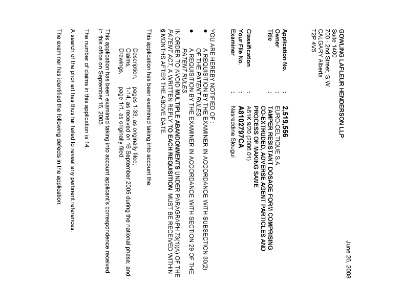 Document de brevet canadien 2519556. Poursuite-Amendment 20080626. Image 1 de 2