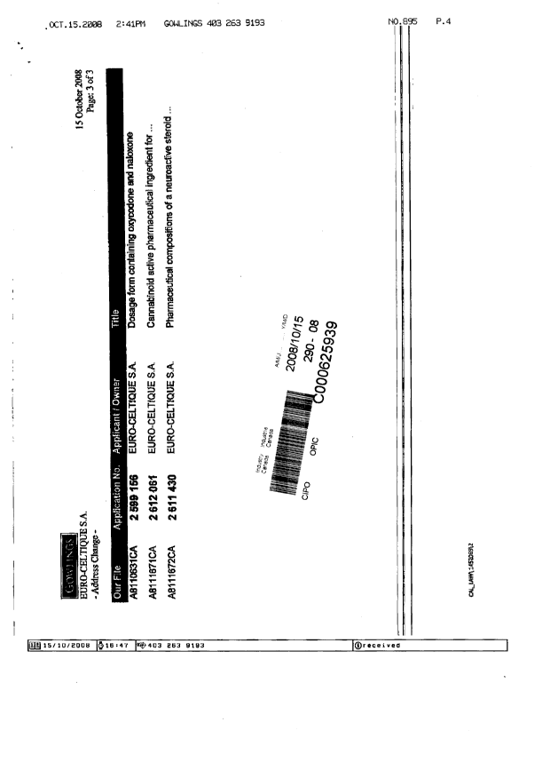 Document de brevet canadien 2519556. Cession 20081015. Image 4 de 4