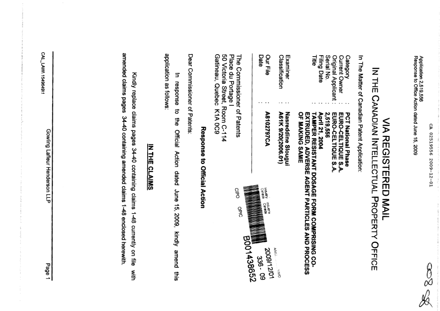 Document de brevet canadien 2519556. Poursuite-Amendment 20091201. Image 1 de 20