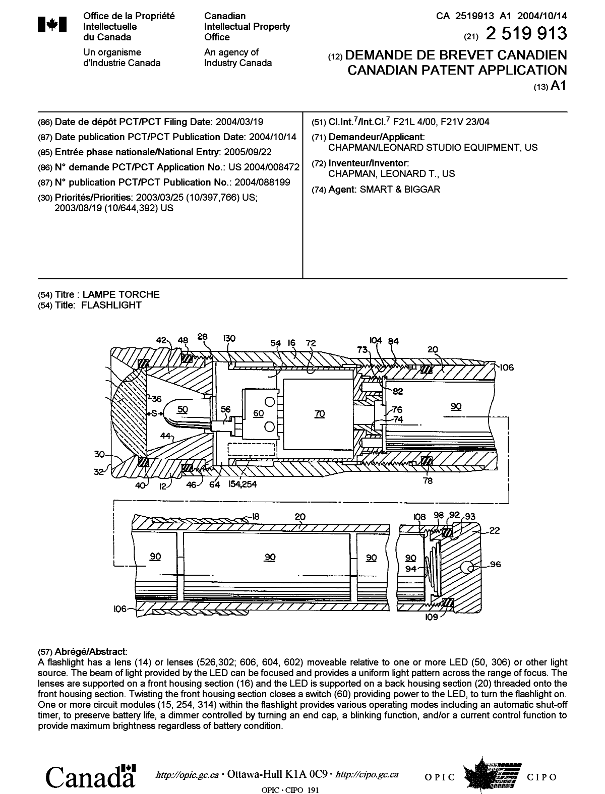 Document de brevet canadien 2519913. Page couverture 20051121. Image 1 de 1