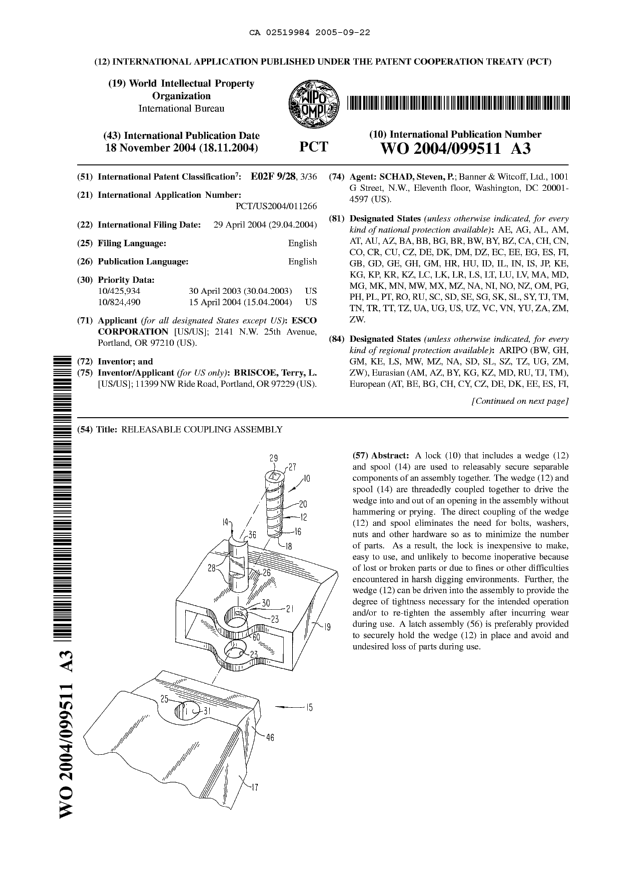 Canadian Patent Document 2519984. Abstract 20050922. Image 1 of 2