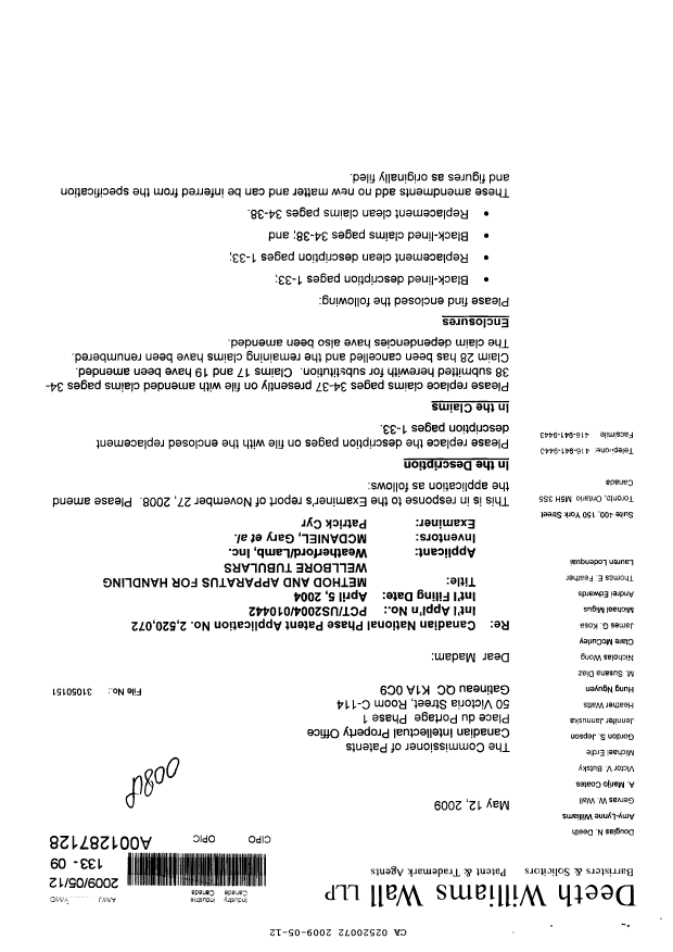 Canadian Patent Document 2520072. Prosecution-Amendment 20090512. Image 1 of 78