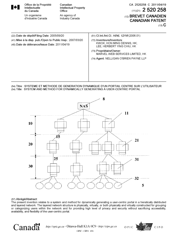 Canadian Patent Document 2520258. Cover Page 20110321. Image 1 of 1