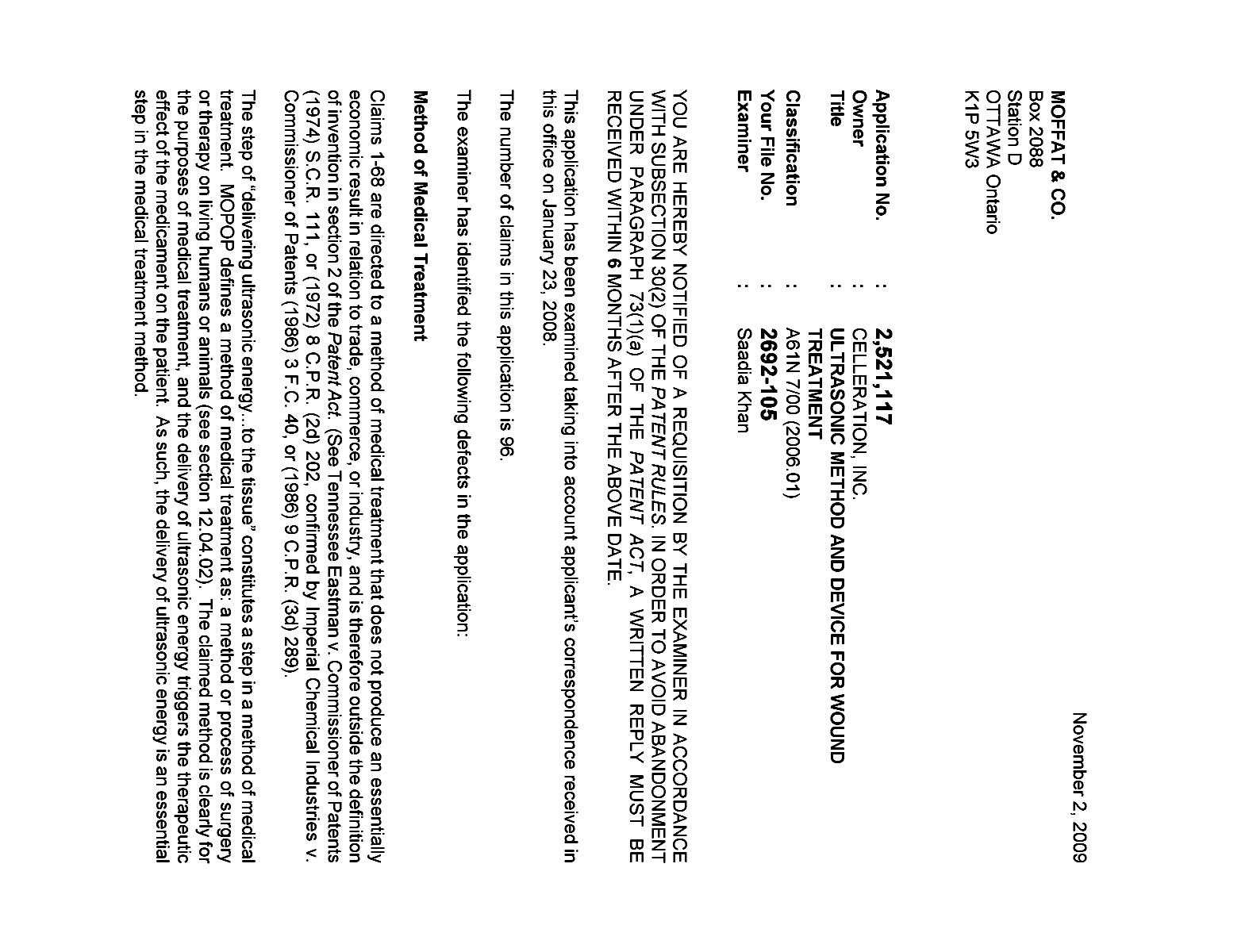 Canadian Patent Document 2521117. Prosecution-Amendment 20081202. Image 1 of 3