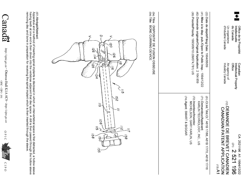 Canadian Patent Document 2521196. Cover Page 20051209. Image 1 of 1
