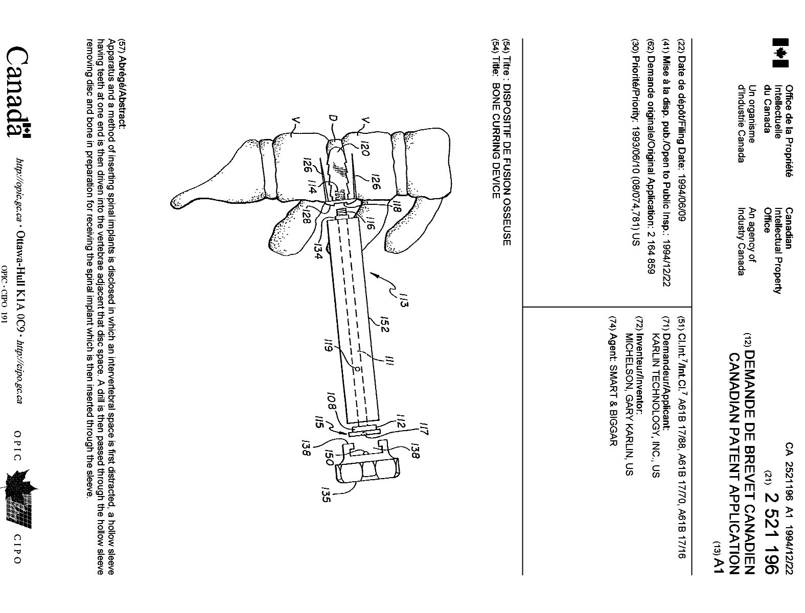 Document de brevet canadien 2521196. Page couverture 20051209. Image 1 de 1
