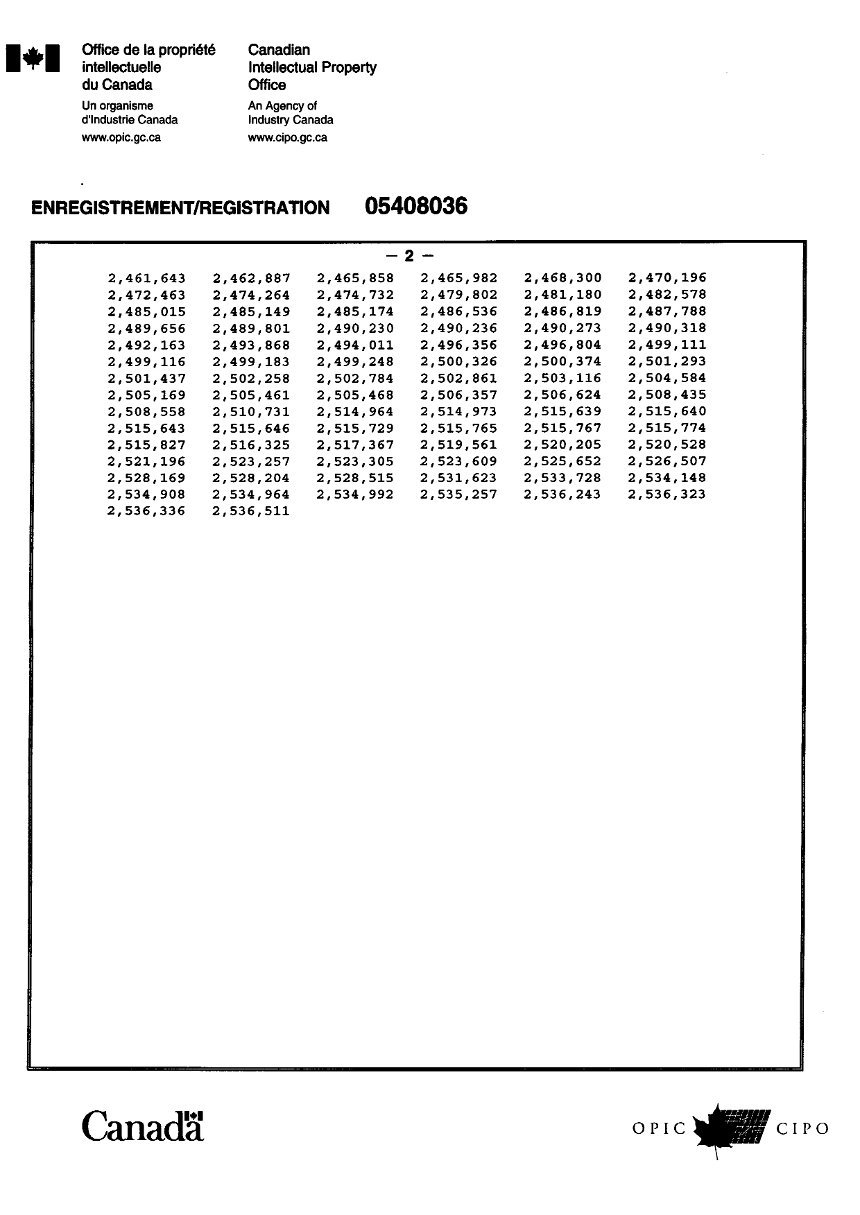 Document de brevet canadien 2521196. Correspondance 20061229. Image 3 de 3