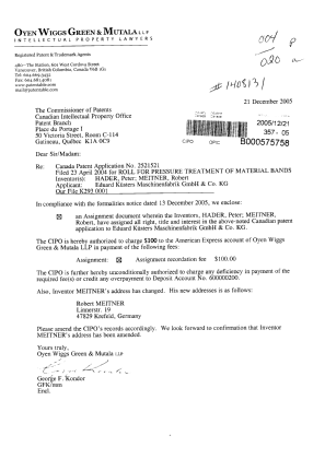 Canadian Patent Document 2521521. Assignment 20051221. Image 1 of 4