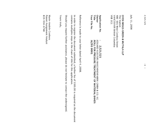 Canadian Patent Document 2521521. Correspondence 20080711. Image 1 of 1