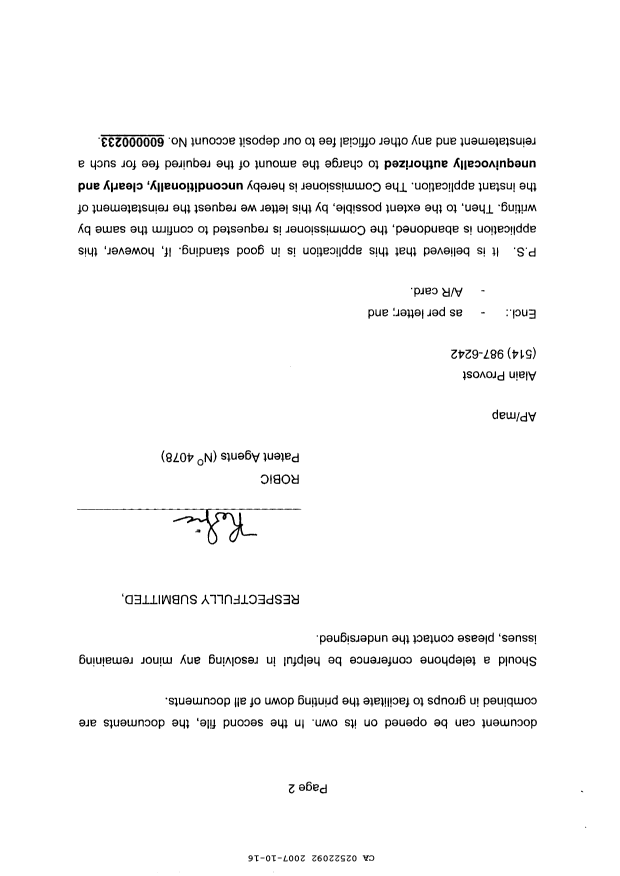 Document de brevet canadien 2522092. Poursuite-Amendment 20061216. Image 2 de 2