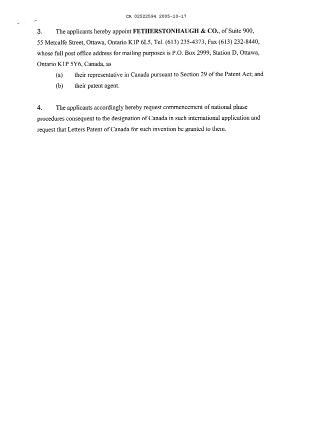 Canadian Patent Document 2522594. Assignment 20051017. Image 3 of 3