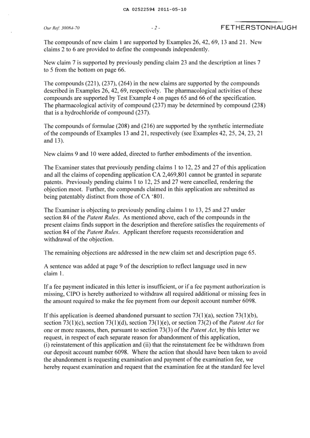Canadian Patent Document 2522594. Prosecution-Amendment 20110510. Image 2 of 9