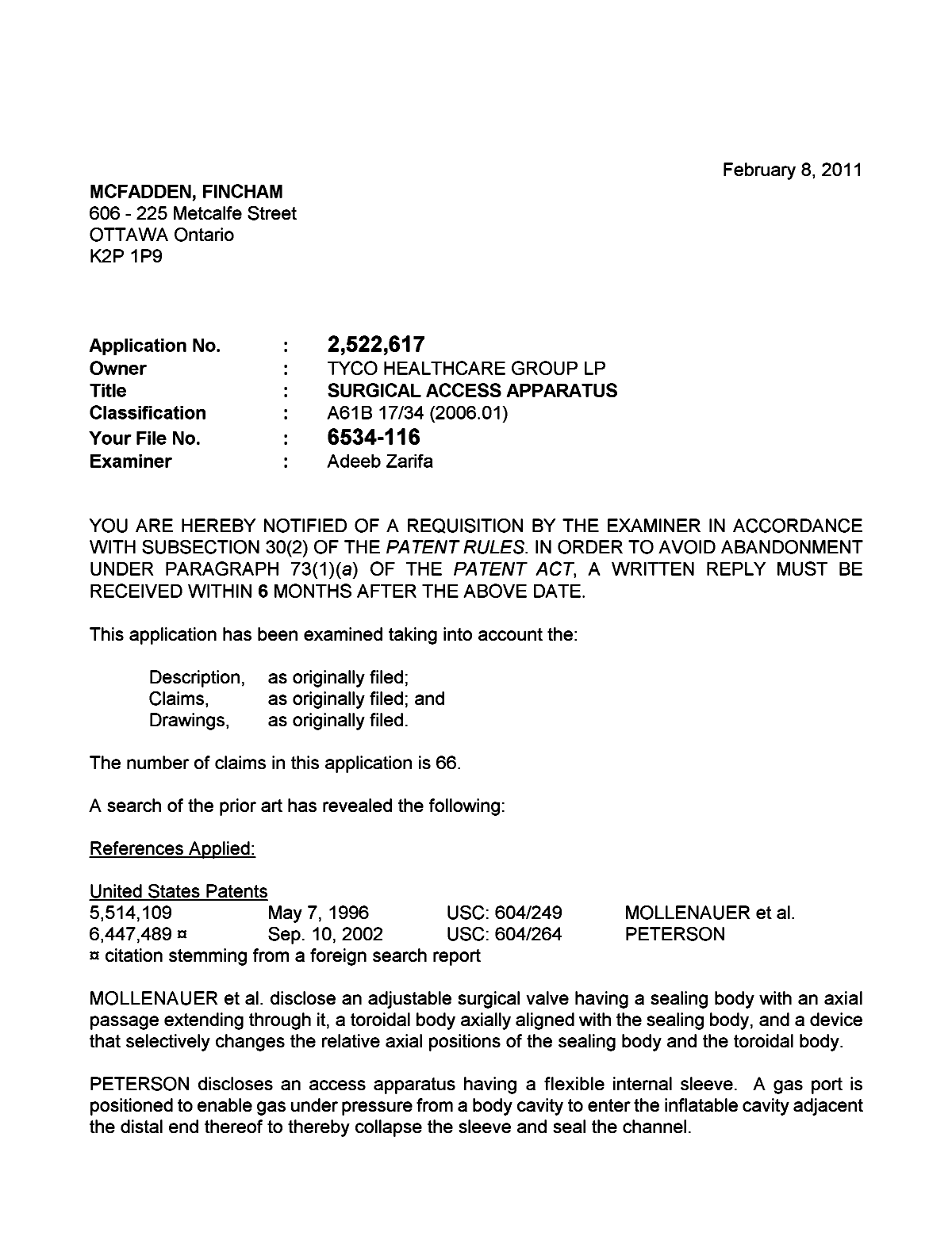 Canadian Patent Document 2522617. Prosecution-Amendment 20110208. Image 1 of 5