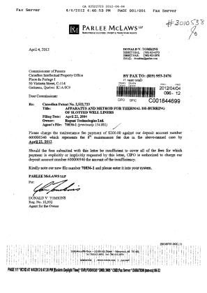 Canadian Patent Document 2522723. Fees 20120404. Image 1 of 1