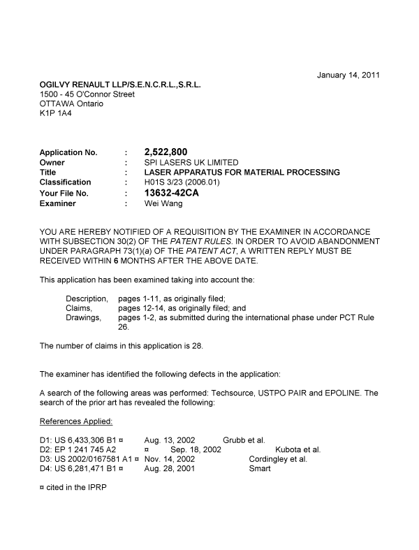 Canadian Patent Document 2522800. Prosecution-Amendment 20110114. Image 1 of 2
