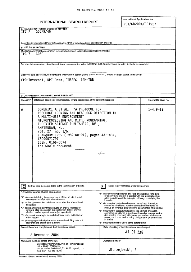 Canadian Patent Document 2522814. PCT 20051019. Image 1 of 6