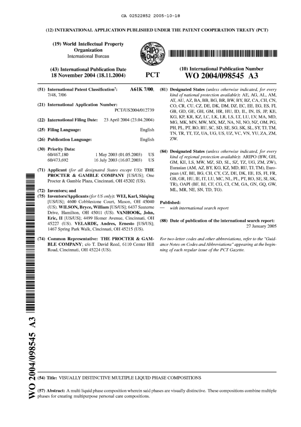 Document de brevet canadien 2522852. Abrégé 20051018. Image 1 de 1