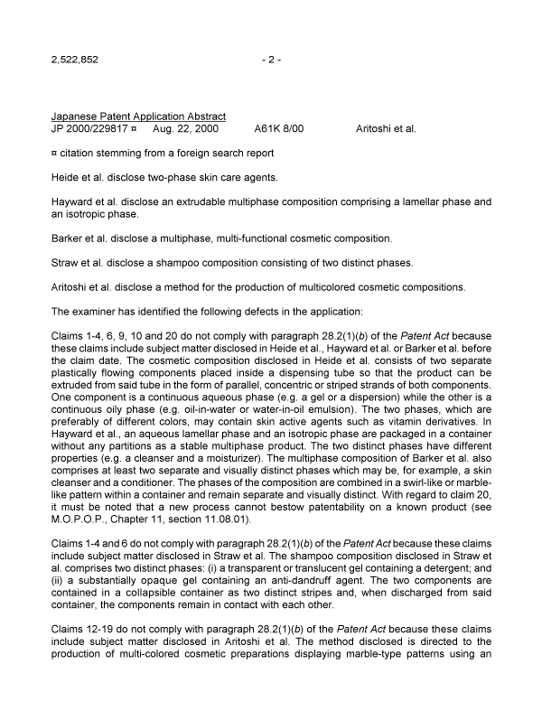 Canadian Patent Document 2522852. Prosecution-Amendment 20081120. Image 2 of 5