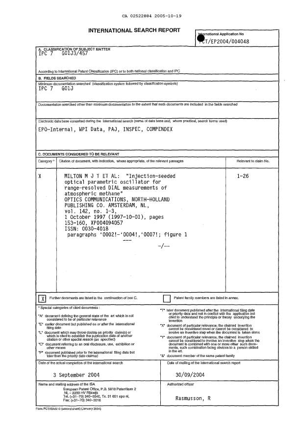 Document de brevet canadien 2522884. PCT 20051019. Image 1 de 4