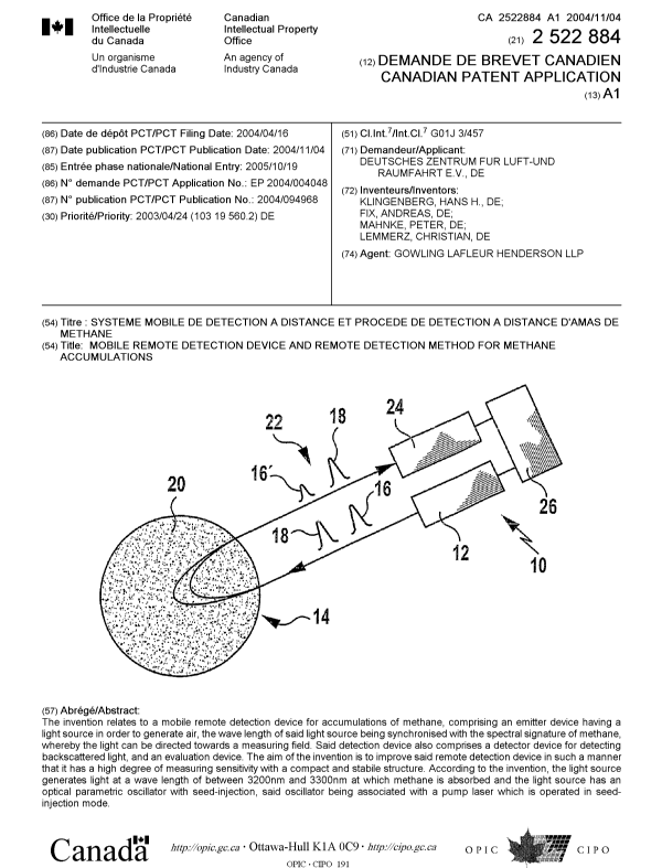 Document de brevet canadien 2522884. Page couverture 20051220. Image 1 de 1