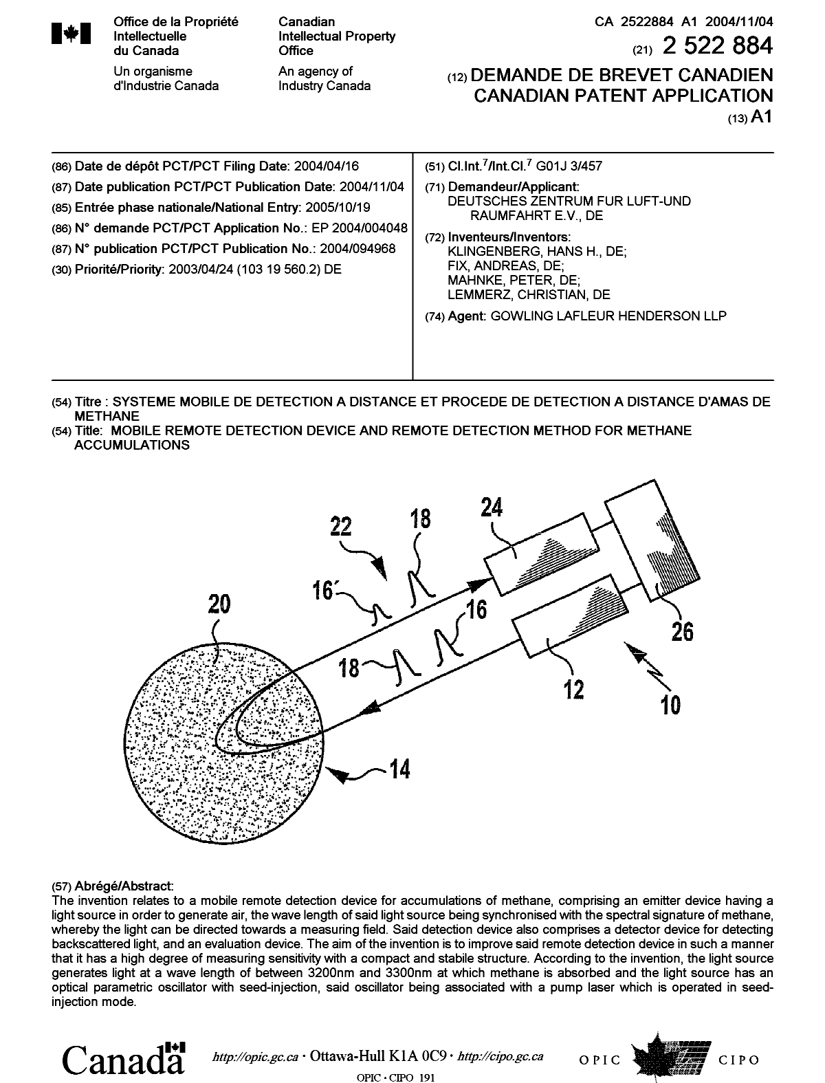 Canadian Patent Document 2522884. Cover Page 20051220. Image 1 of 1