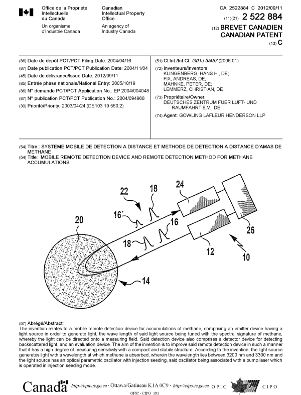 Document de brevet canadien 2522884. Page couverture 20120814. Image 1 de 1