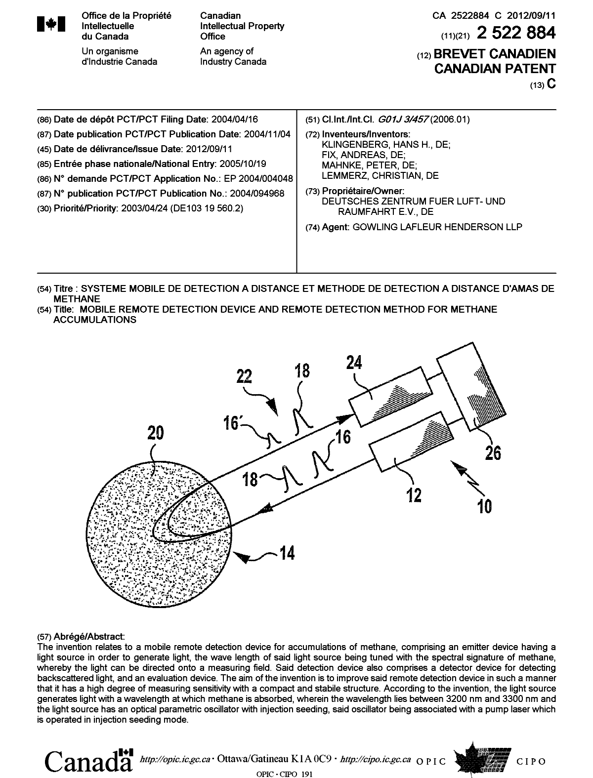 Canadian Patent Document 2522884. Cover Page 20120814. Image 1 of 1
