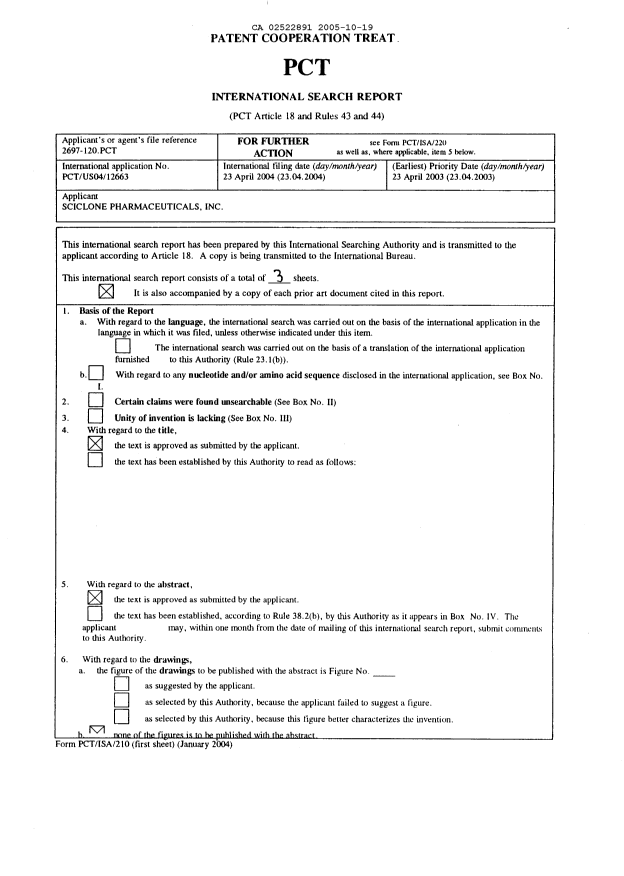 Document de brevet canadien 2522891. PCT 20051019. Image 1 de 8