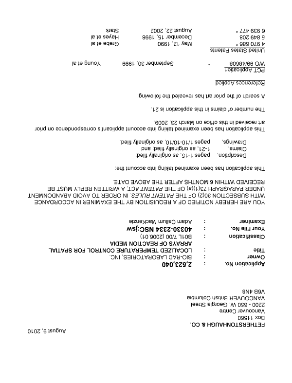 Canadian Patent Document 2523040. Prosecution-Amendment 20100809. Image 1 of 4