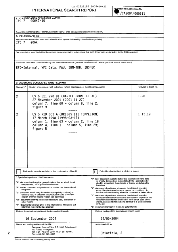 Document de brevet canadien 2523155. PCT 20051021. Image 1 de 2