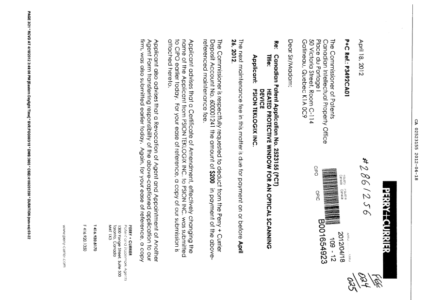 Canadian Patent Document 2523155. Assignment 20120418. Image 1 of 8
