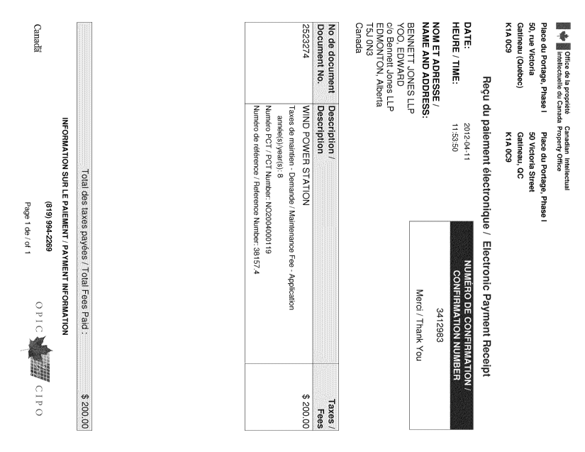 Document de brevet canadien 2523274. Taxes 20120411. Image 1 de 1