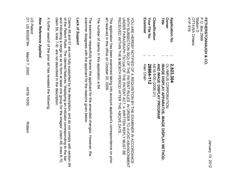 Canadian Patent Document 2523304. Prosecution-Amendment 20120113. Image 1 of 2