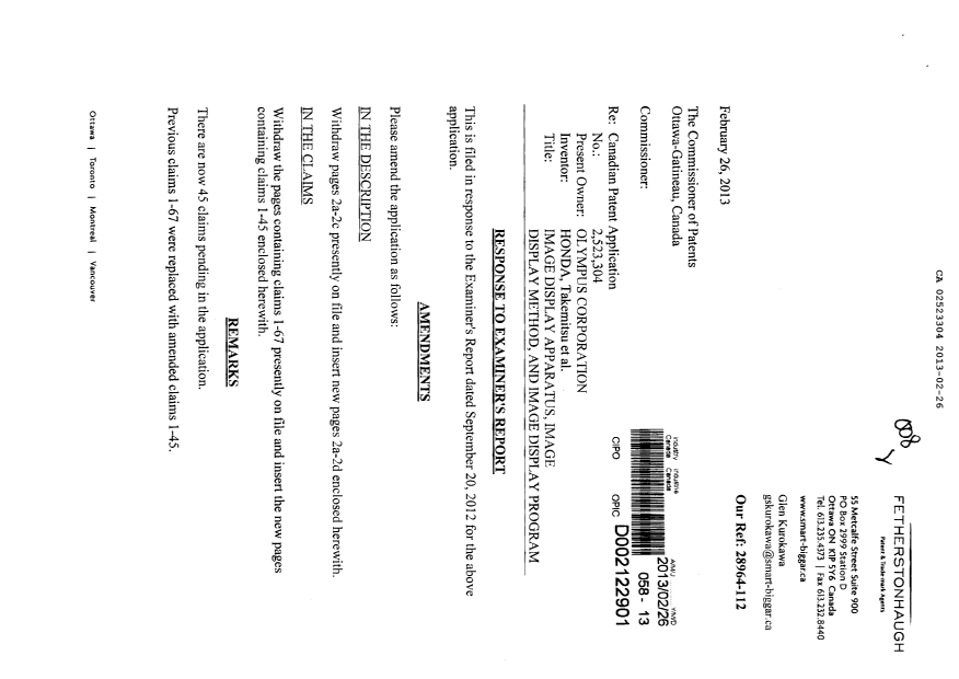 Canadian Patent Document 2523304. Prosecution-Amendment 20130226. Image 1 of 20