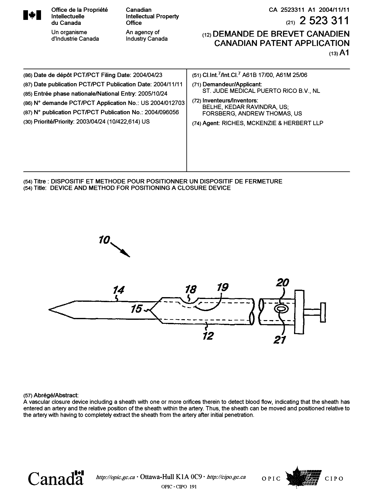 Canadian Patent Document 2523311. Cover Page 20051222. Image 1 of 1