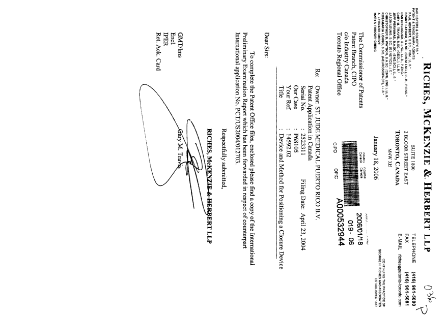 Canadian Patent Document 2523311. Prosecution-Amendment 20060118. Image 1 of 1