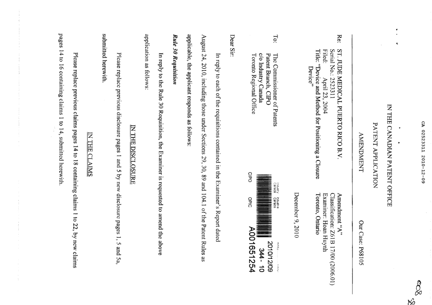 Canadian Patent Document 2523311. Prosecution-Amendment 20101209. Image 1 of 11