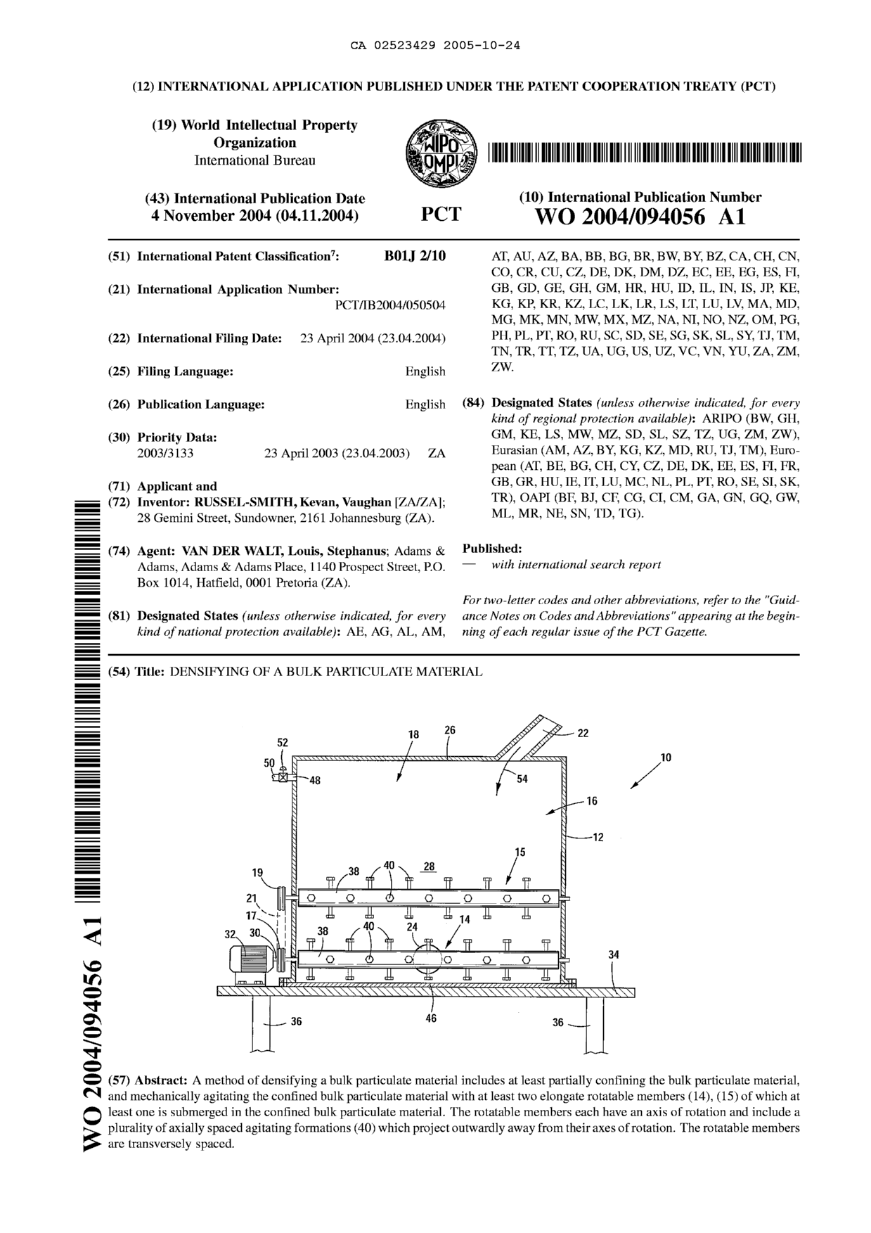 Canadian Patent Document 2523429. Abstract 20051024. Image 1 of 1