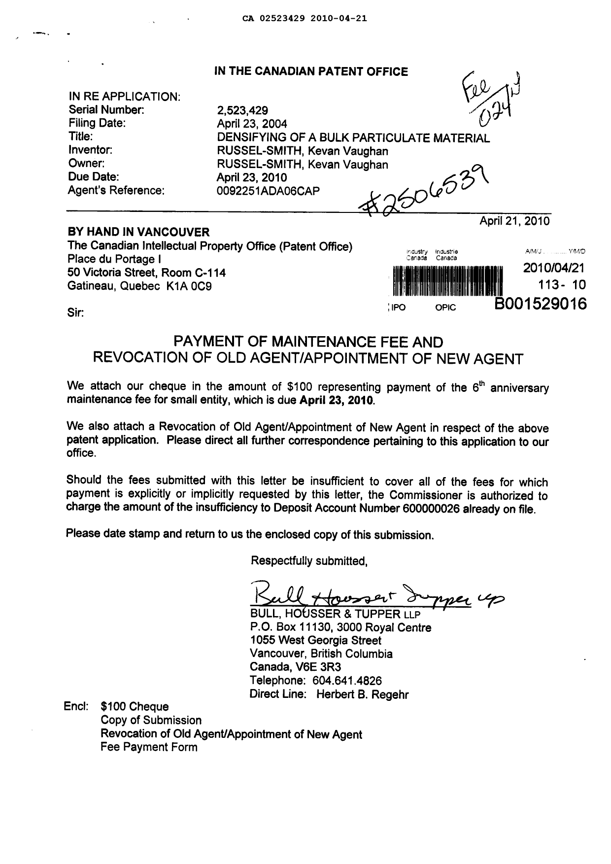 Canadian Patent Document 2523429. Correspondence 20100421. Image 1 of 2