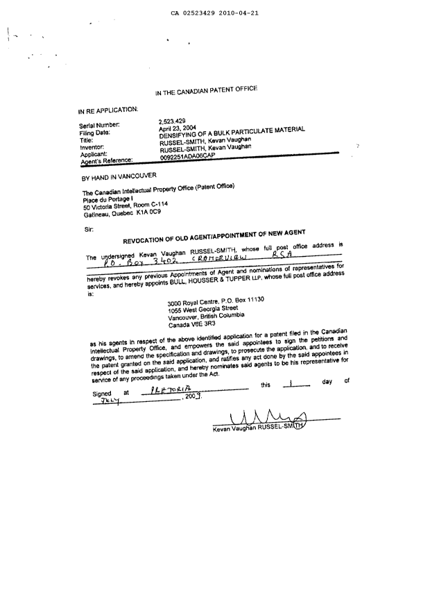 Canadian Patent Document 2523429. Correspondence 20100421. Image 2 of 2