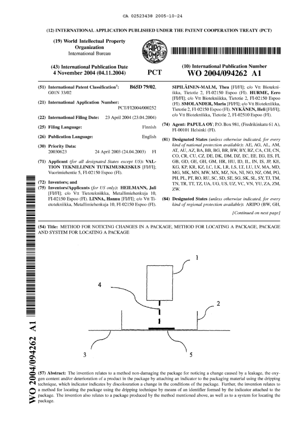 Document de brevet canadien 2523438. Abrégé 20051024. Image 1 de 2
