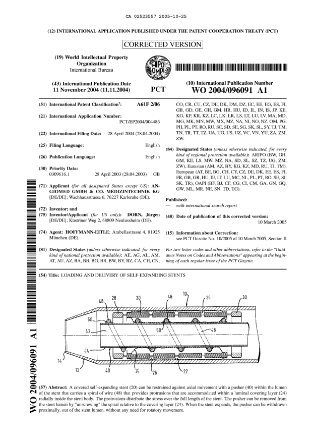 Canadian Patent Document 2523557. Abstract 20051025. Image 1 of 1