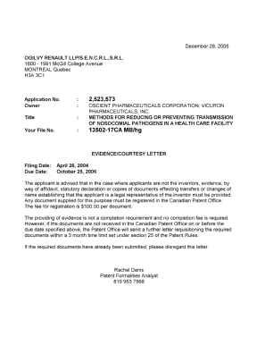 Document de brevet canadien 2523573. Correspondance 20051221. Image 1 de 1