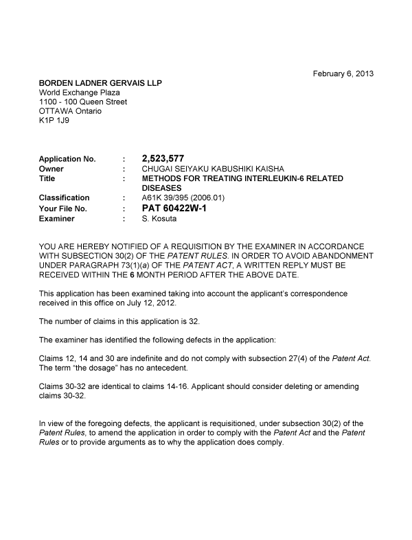 Canadian Patent Document 2523577. Prosecution-Amendment 20130206. Image 1 of 2