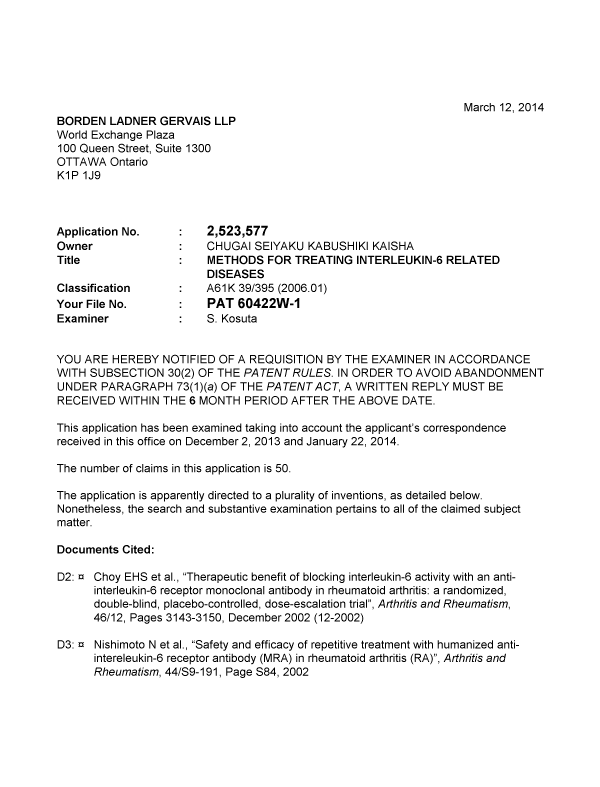 Canadian Patent Document 2523577. Prosecution-Amendment 20140312. Image 1 of 5
