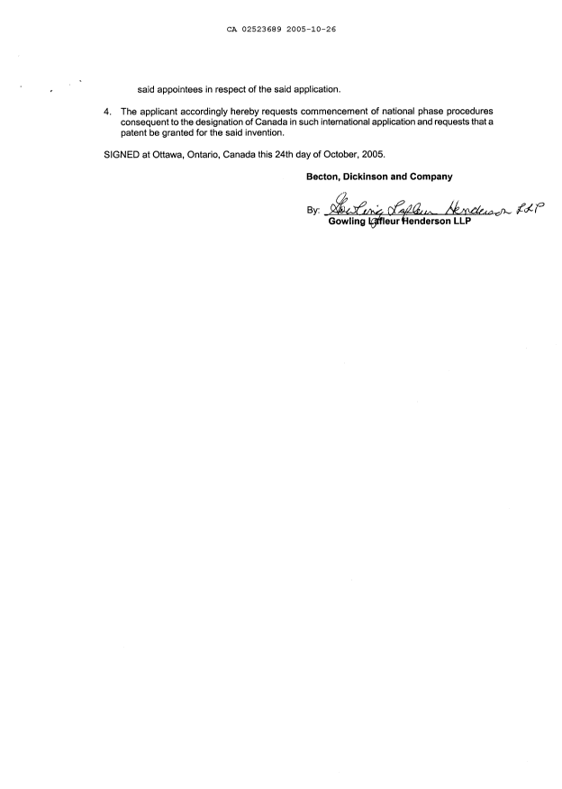 Document de brevet canadien 2523689. Cession 20051026. Image 3 de 3