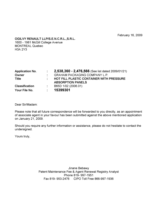 Canadian Patent Document 2523796. Correspondence 20090216. Image 1 of 1